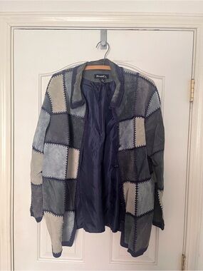 Denim&Co Women's Patchwork Suede Jacket in Navy and Gray